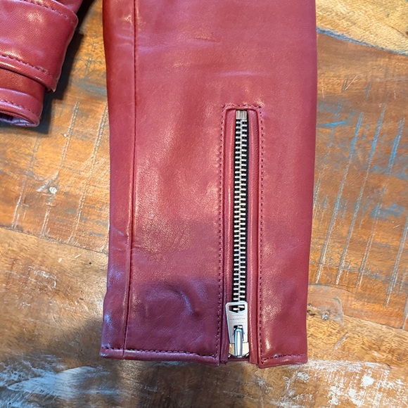 All Saints Dark-Cherry Leather Balfern Biker Jacket (size- US:6, EU:38, UK:10) - Picture 7 of 14
